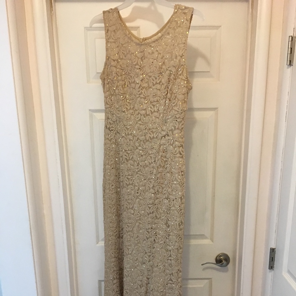 Vintage beige formal dress with gold sequins